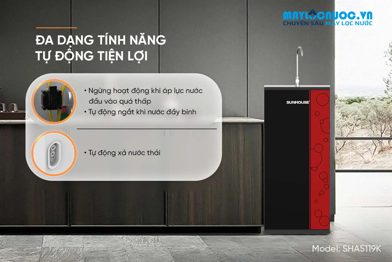 MÁY LỌC NƯỚC RO SUNHOUSE SHA5119K - 09 LÕI